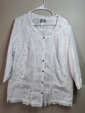 Fair Lady Size 16 White Lace Buttondown Blouse Top